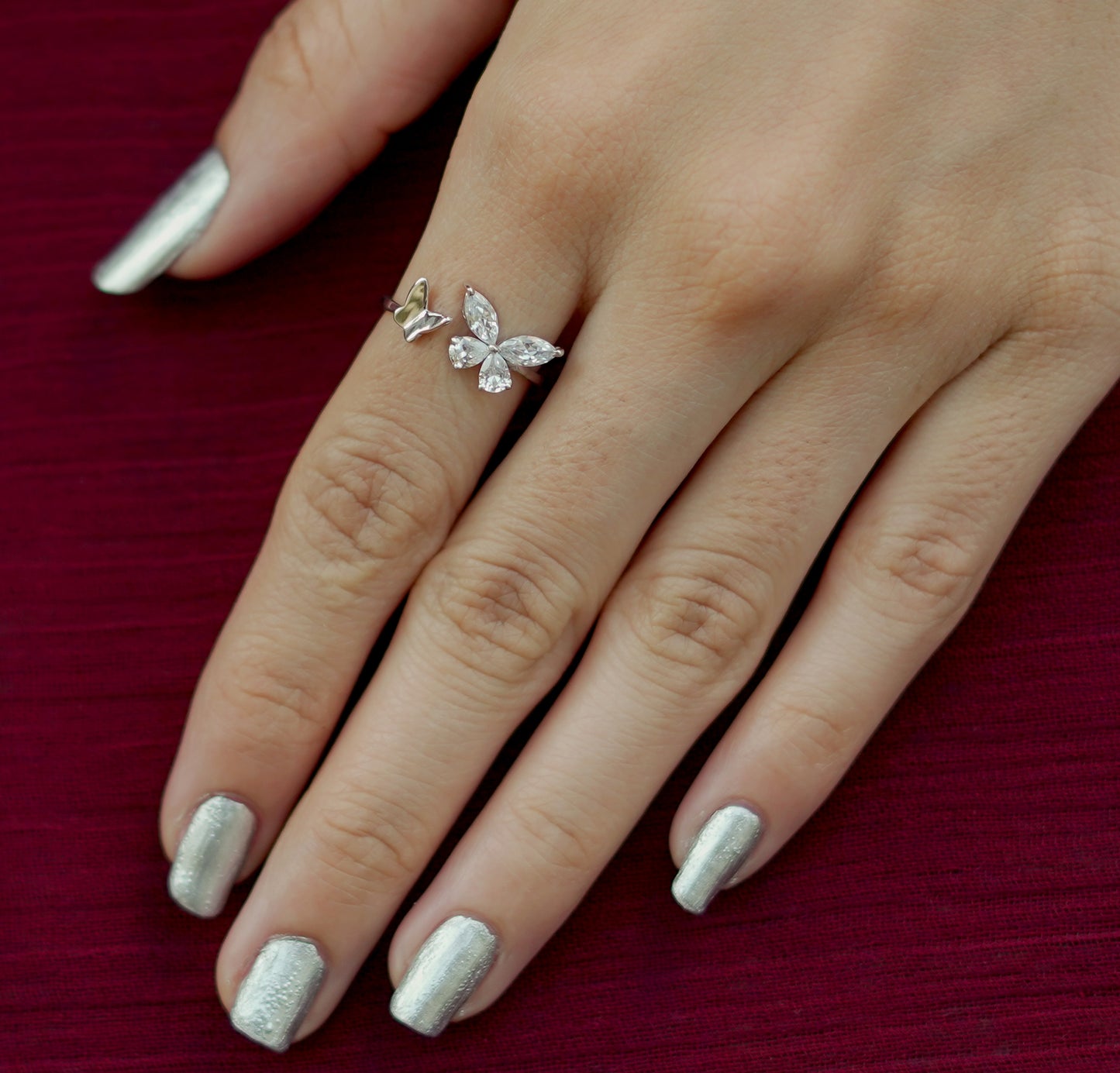 DANCING DUO BUTTERFLY SILVER RING