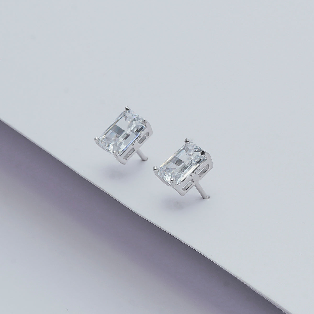 RECTANGULAR SOLITAIRE SILVER EARRINGS