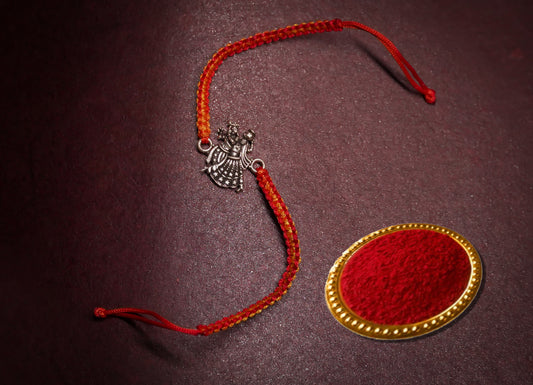 OXIDISED RADHA KRISHNA SILVER RAKHI