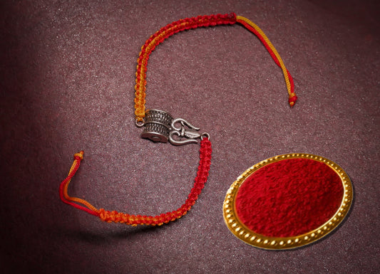 OXIDISED TRISHUL DAMRU SILVER RAKHI