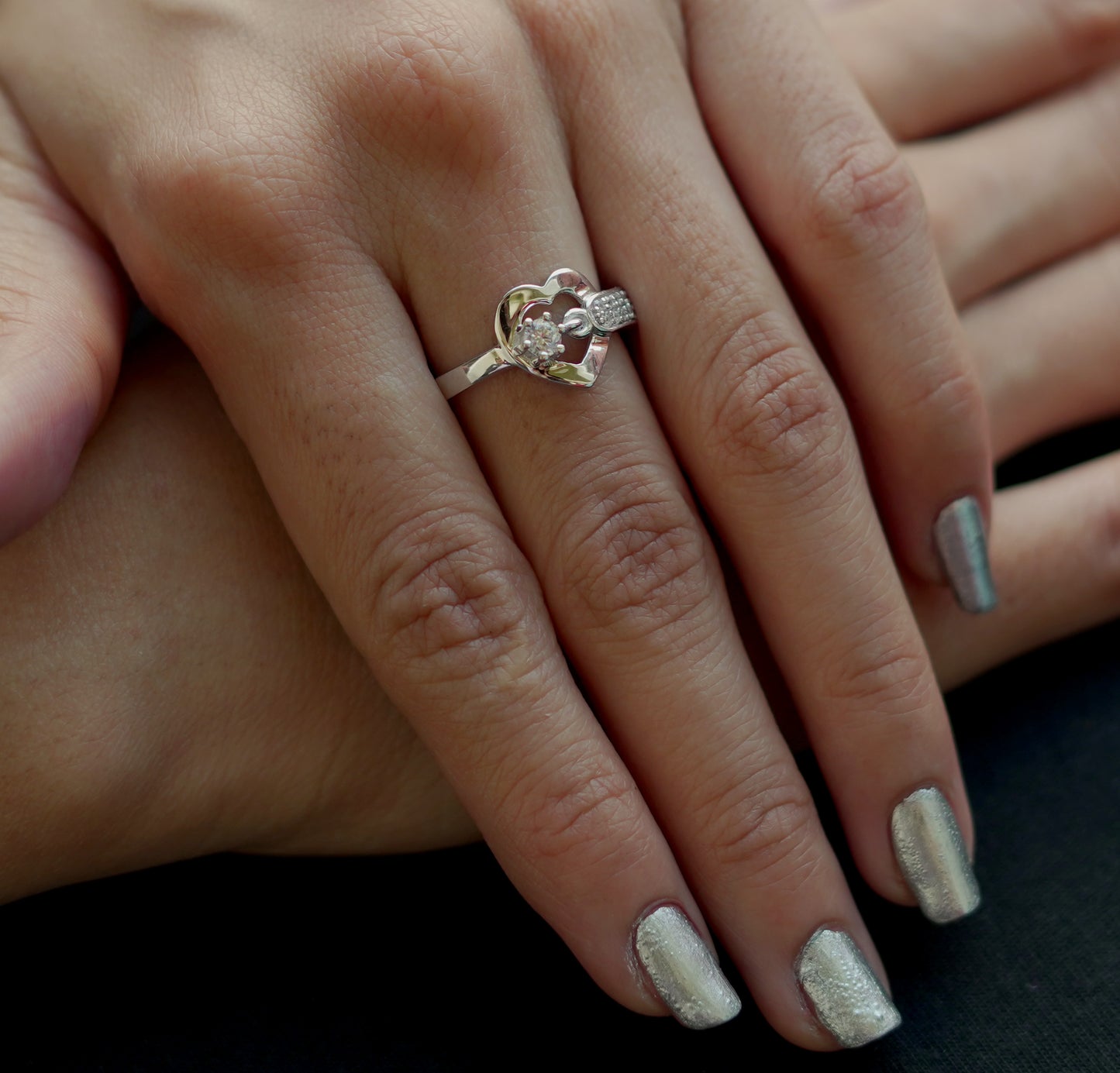 BOLD HEARTED SILVER RING