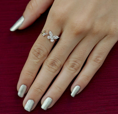 DANCING DUO BUTTERFLY SILVER RING