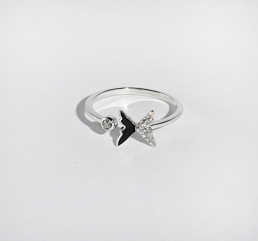 LUXURY MIDNIGHT BUTTERFLY SILVER RING