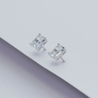 RECTANGULAR SOLITAIRE SILVER EARRINGS