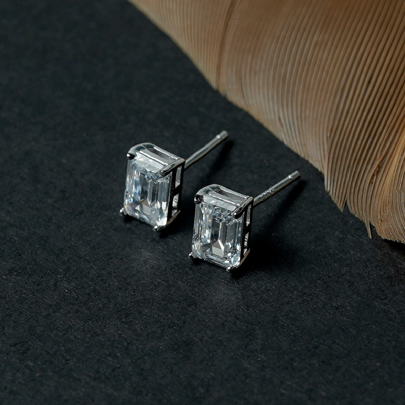 RECTANGULAR SOLITAIRE SILVER EARRINGS