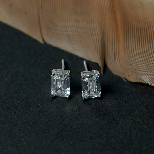 RECTANGULAR SOLITAIRE SILVER EARRINGS