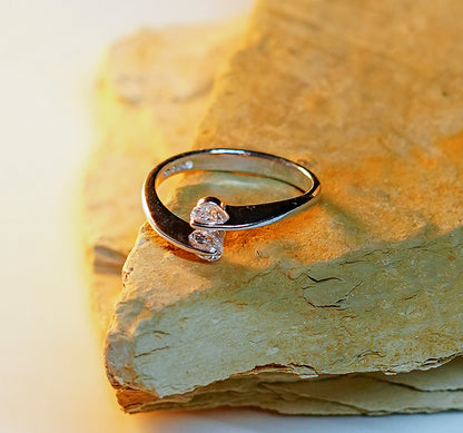 SLEEK TWO STONE SILVER RING