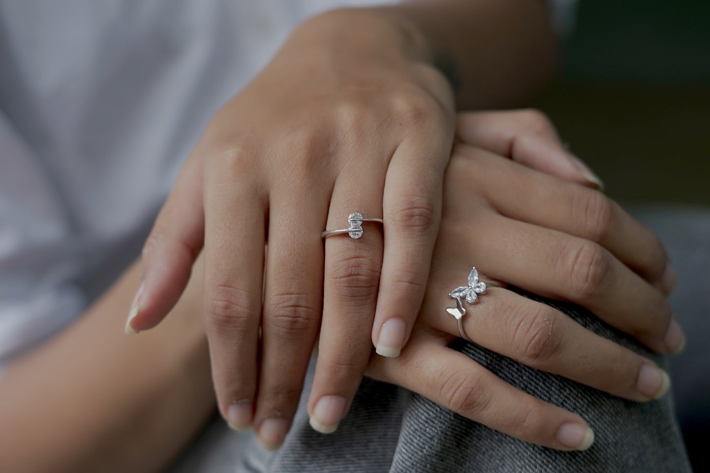 SLEEK TWO STONE SILVER RING