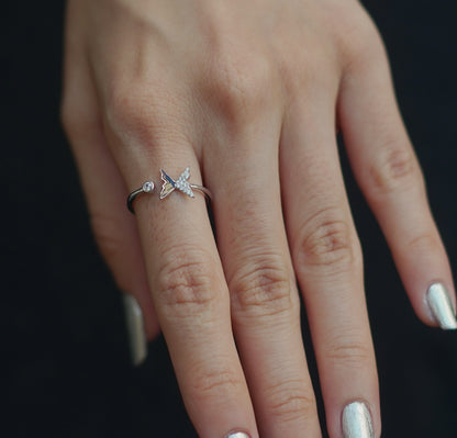 LUXURY MIDNIGHT BUTTERFLY SILVER RING